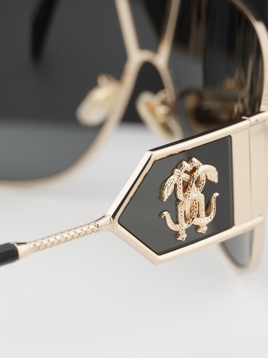 Roberto Cavalli SRC093 0300 Shield Sunglasses - Gold  / Smoke